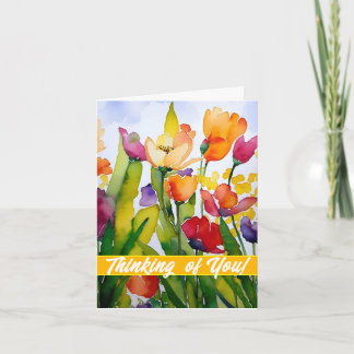 Cheerful floral watercolor - Thinking of you  Note Card
