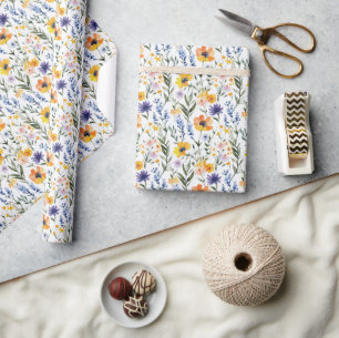 Cheerful Floral Watercolor Wildflowers Wrapping Paper