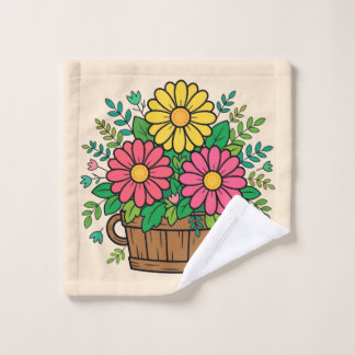 Cheerful Floral Wooden Planter Retro Wash Cloth
