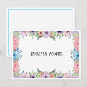 Cheerful Flower Border Custom Name Note Card