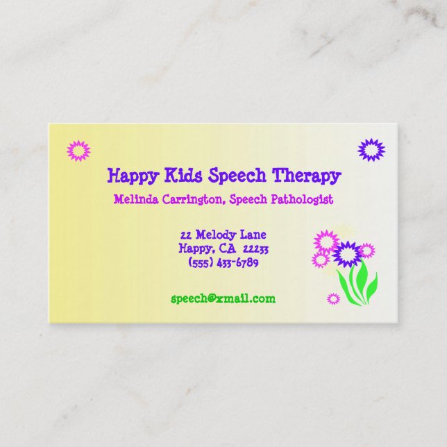 Cheerful Flowers Speech Therapy Business Card (Front)