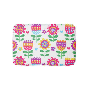 Cheerful Flowers Vintage Colourful Pattern Bath Mat