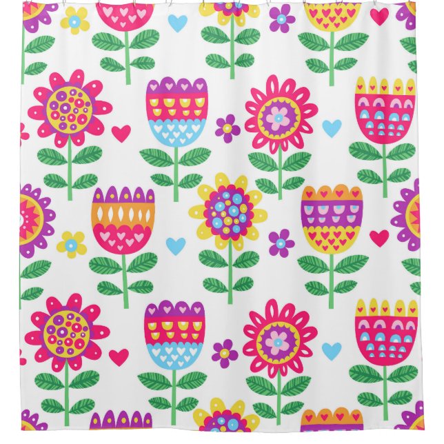 Cheerful Flowers Vintage Colourful Pattern Shower Curtain (Front)