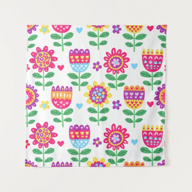 Cheerful Flowers Vintage Colourful Pattern Tapestry (Front)