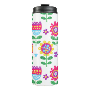 Cheerful Flowers Vintage Colourful Pattern Thermal Tumbler