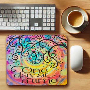 Cheerful Fun One Day at a Time Inspirational Mouse Mat