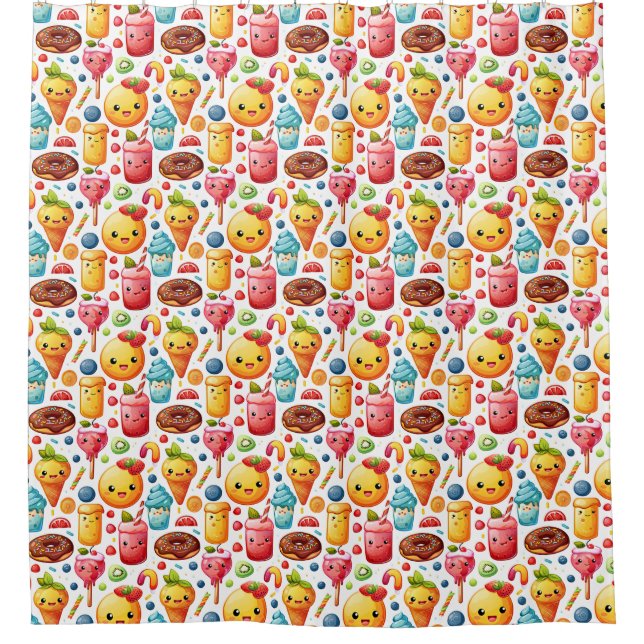  Cheerful funny cute sweets  Shower Curtain (Front)