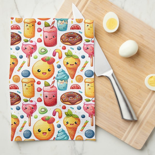  Cheerful funny cute sweets  Tea Towel (Quarter Fold)