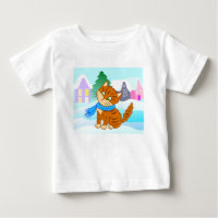cheerful ginger kitten in cartoon style
