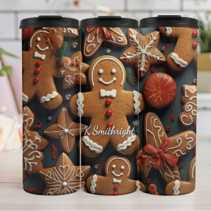 Cheerful Gingerbread Cookie Grid Thermal Tumbler
