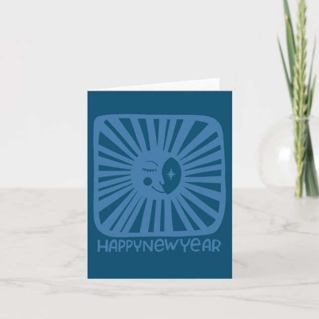 Cheerful Glow Moon HAPPY NEW YEAR Customise It Card (Front)