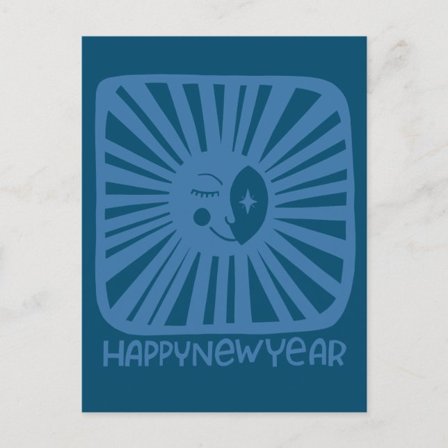 Cheerful Glow Moon HAPPY NEW YEAR Customise It Postcard (Front)