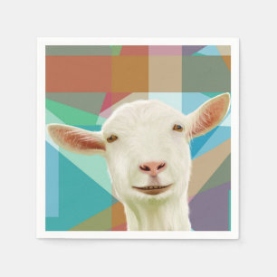 Cheerful Goat on Colourful Geometric Background Napkin