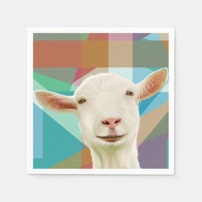 Cheerful Goat on Colourful Geometric Background Napkin (Front)