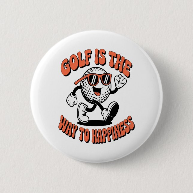 Cheerful Golf Ball Mascot 6 Cm Round Badge (Front)