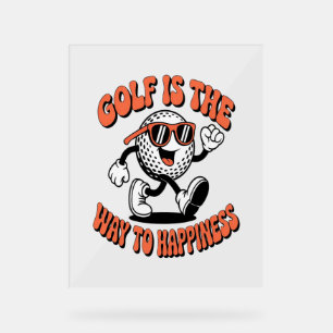Cheerful Golf Ball Mascot Acrylic Sign