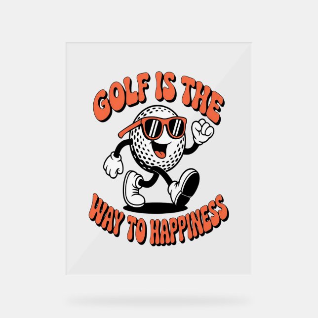 Cheerful Golf Ball Mascot Acrylic Sign (Front)