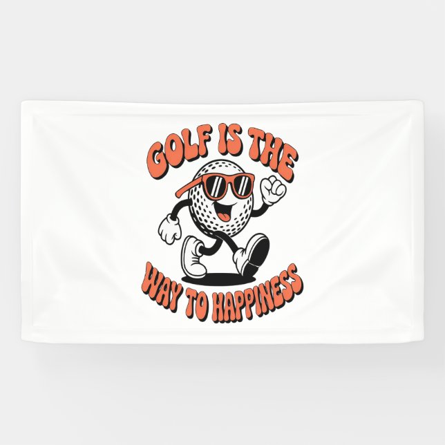 Cheerful Golf Ball Mascot Banner (Horizontal)