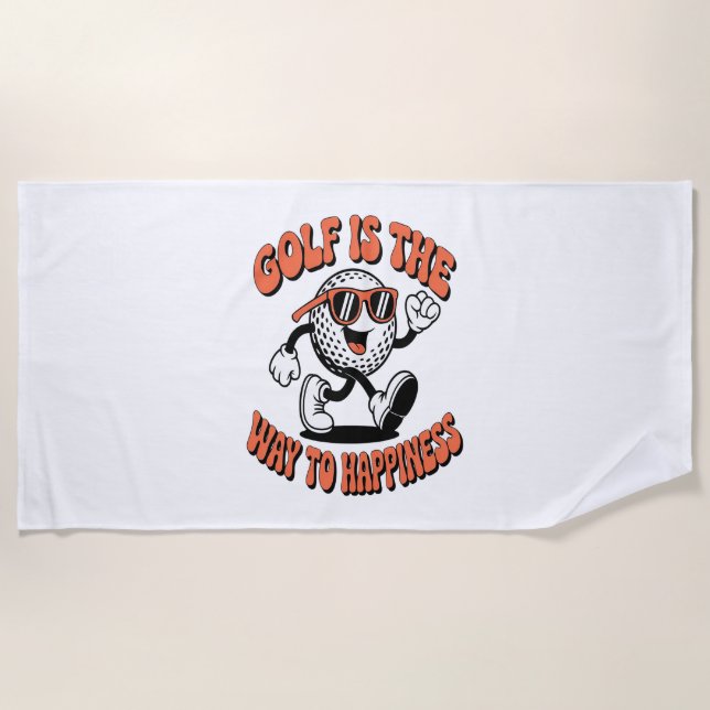 Cheerful Golf Ball Mascot Beach Towel (Front)