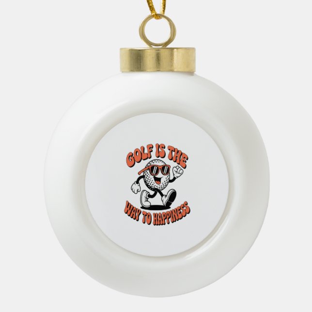 Cheerful Golf Ball Mascot Ceramic Ball Christmas Ornament (Front)