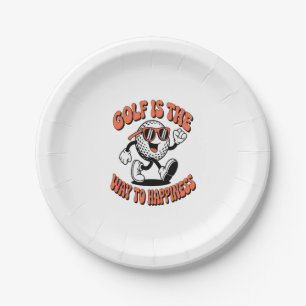 Cheerful Golf Ball Mascot Paper Plate