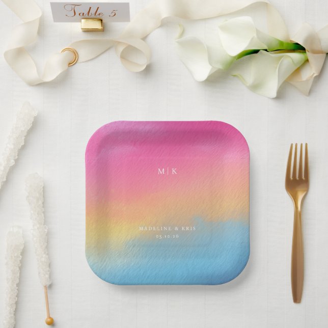 Cheerful Gradient Minimalist Paper Plate (Wedding)