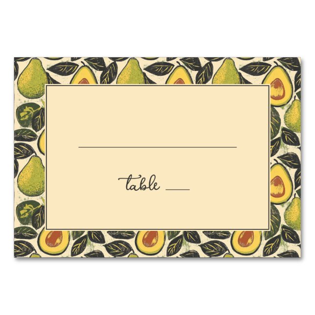 Cheerful Green Avocado Illustration Table Number (Front)