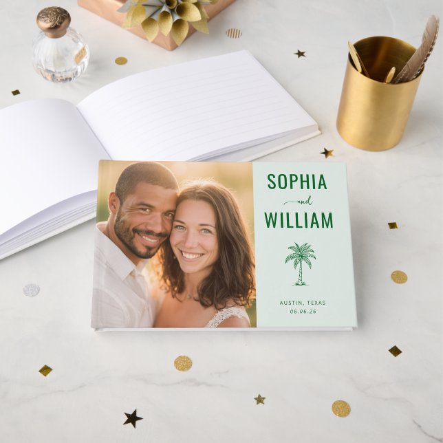 Cheerful Green Tropical Photo Guest Book (Front Open)