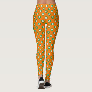 Cheerful Green/White/Orange Dots on Orange Leggings