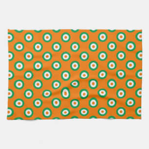 Cheerful Green/White/Orange Dots on Orange Tea Towel