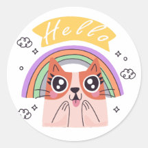 Cheerful Greeting Funny Cat Sticker