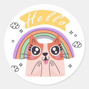 Cheerful Greeting Funny Cat Sticker