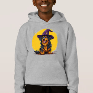 Cheerful Halloween Dog Wearing a Witch Hat