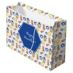 Cheerful Hanukkah Watercolor Personalised Large Gift Bag