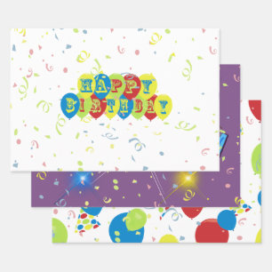 Cheerful Happy Birthday Balloons Wrapping Paper Sheet