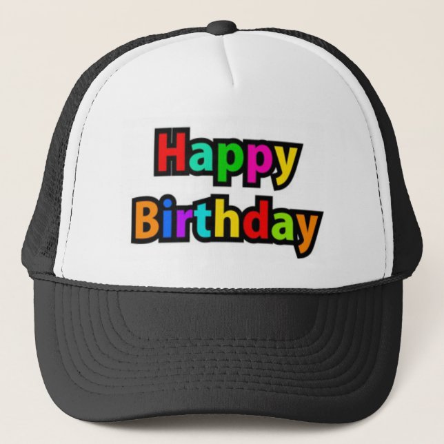 Cheerful Happy Birthday Text Trucker Hat (Front)