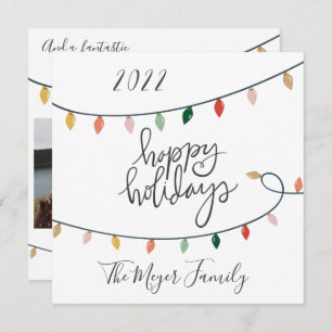 Cheerful Happy Holidays Christmas Lights 3 Photo Holiday Card