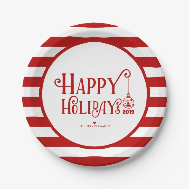 Cheerful Happy Holidays Paper Plate (Front)