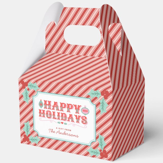 Cheerful Happy Holidays | Retro Pink and Red  Favour Box (Front)