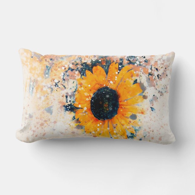 cheerful happy sunflower watercolor design lumbar cushion (Front)