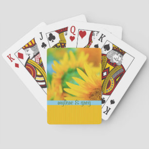 Cheerful Happy Yellow Sunflower Blue Orange Stripe Playing Cards
