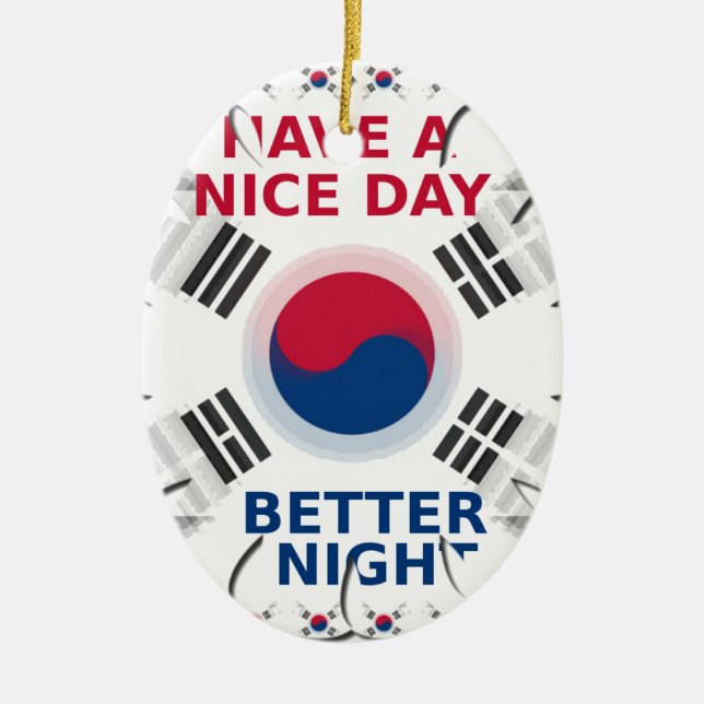 Cheerful "Have a Nice Day" Korean Flag Art design Ceramic Tree Decoration (Front)