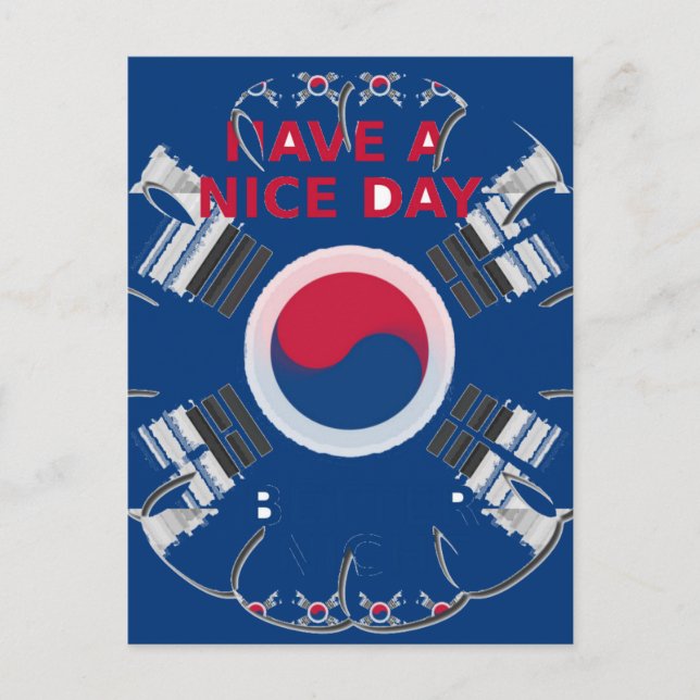 Cheerful "Have a Nice Day" Korean Flag Art Design Postcard (Front)