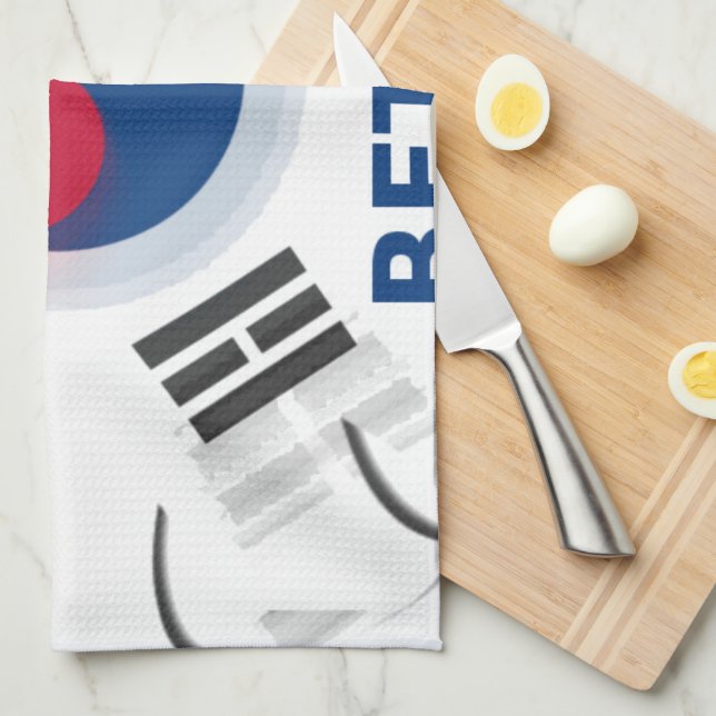 Cheerful "Have a Nice Day" Korean Flag Art design Tea Towel (Quarter Fold)