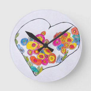 Cheerful Heart by Lydia's Art Sangria Round Clock