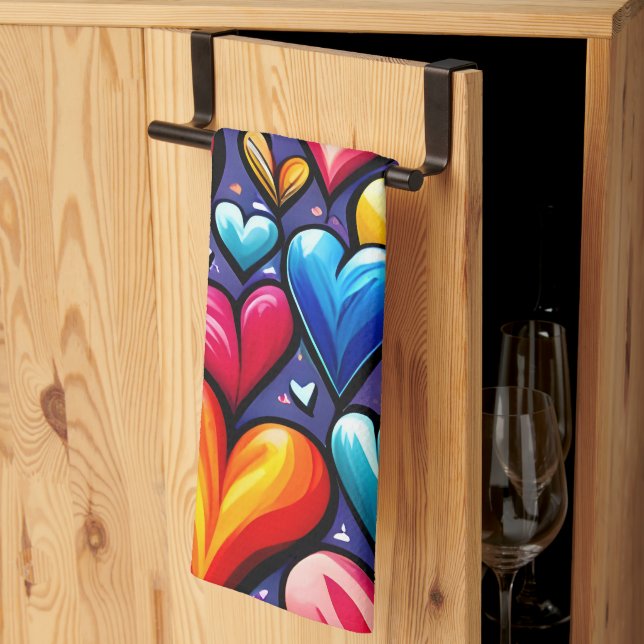 Cheerful Heart Pattern Tea Towel (Thirds Fold)