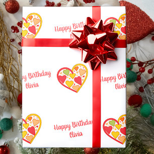 Cheerful Hearts Custom Text Wrapping Paper