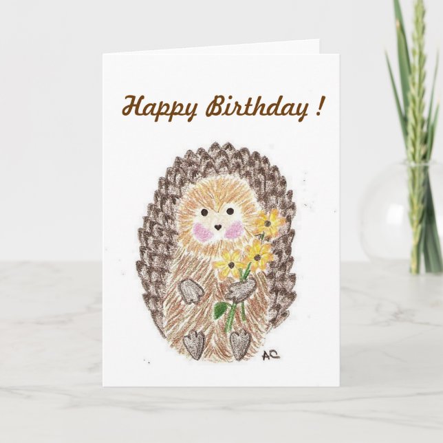 Cheerful hedgehog birthday card (Front)