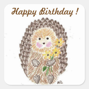 Cheerful hedgehog birthday stickers