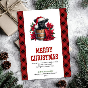 Cheerful highland cow card red poinsettia digital